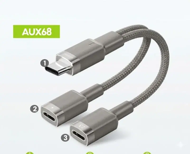 BAVIN AUX68 2-in-1 Hi-Fi Audio & Charge Cable with Type-C to C + Type-C 3.5mm Adapter for iPhone Devices