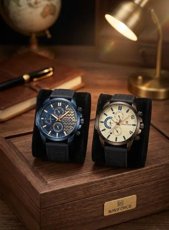 Round Shape Chronograph Design Black Dial Leather Strap Casual Watch For Jents