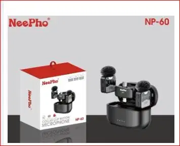 NeePho NP-60 Neepho Collar Clip Button Wireless Dual Mic Set with Digital Board | Type-C & Lightning Connectors | 11 Hrs Playtime
