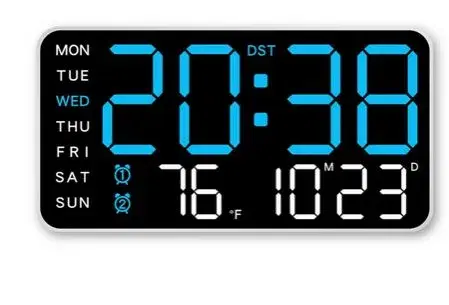 Wall-mounted Electronic Wall Clock Temperature Multi-functional Digital LED Clocks Date 12/24H Display Table Clock for Bedroom