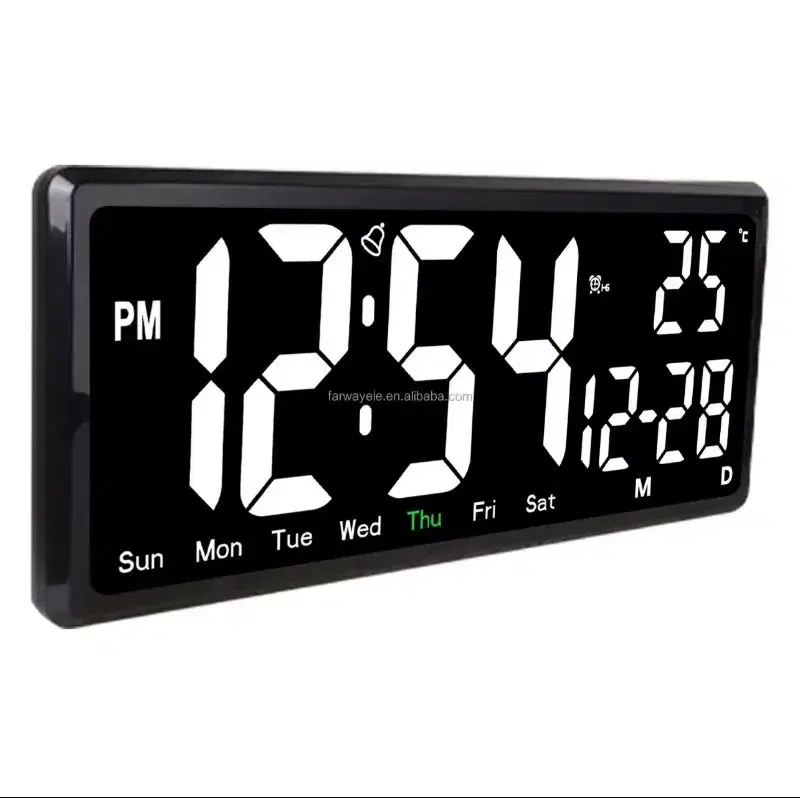 New Large-Display Remote Control LED Digital Wall Clock With Time, Date, Day, Month , Temperature, Alarm Function For Office, Home