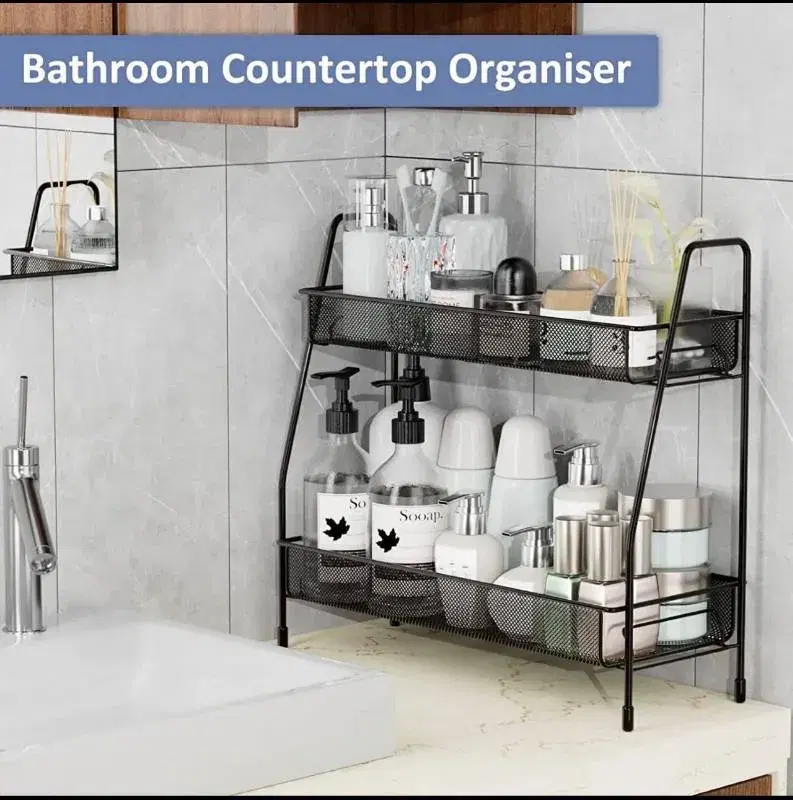 Spice Rack Organizer for Countertop 2 Tier Bathroom Shelf Desktop Makeup Organizer Small Storage Rack
