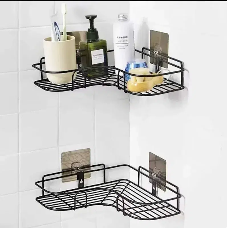Self-Adhesive Metal Bathroom Corner Rack Stainless Steel Shelf Organizer