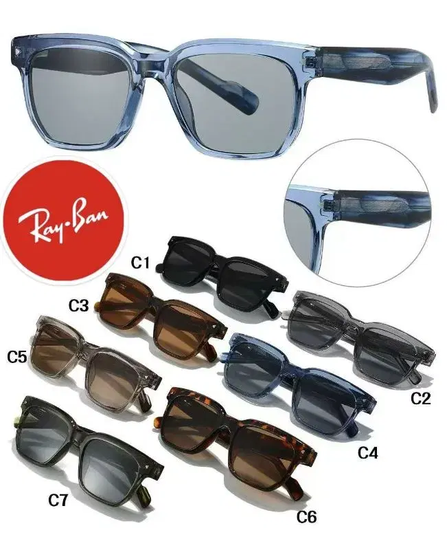 Ray-Ban style transparent blue square sunglasses featuring polarized lenses.