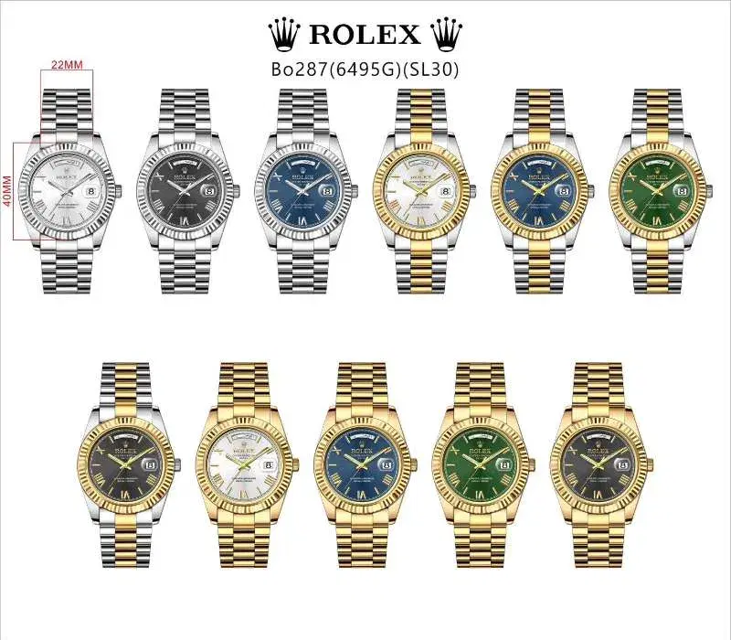 Rolex Day-Date style watches available in various dial colors