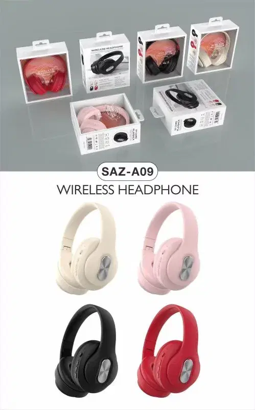 SAZ-A09 Wireless Headphone, a versatile over-ear headset available in multiple colors