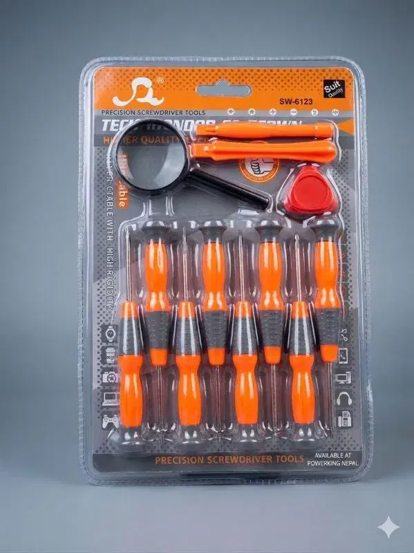 SW-6123 precision screwdriver set designed for repairing electronic devices.