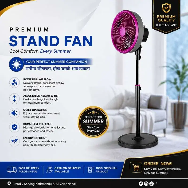 Premium Air Circulator Stand Fan 10" | Adjustable Height | Powerful Turbo Airflow | Low Noise Operation