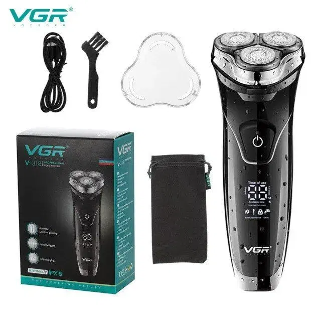 VGR V-318 Electric Shaver featuring a three-head floating shaving trimmer.