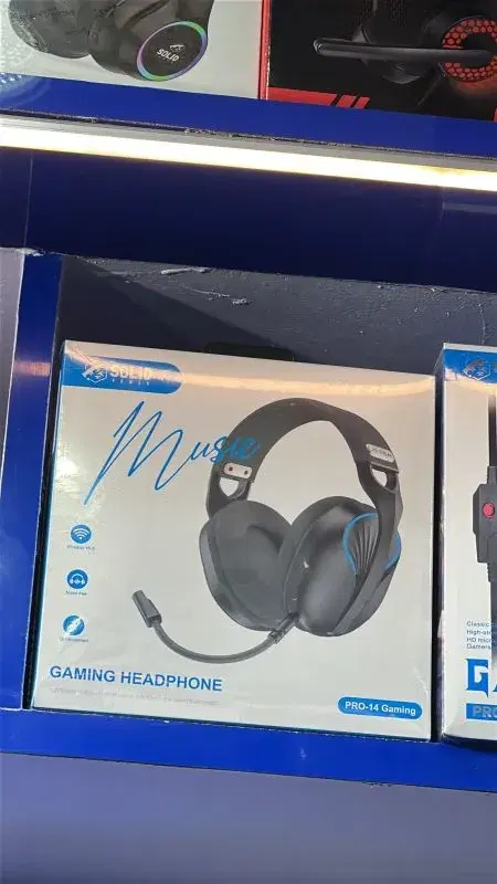 Solid PRO-14 Gaming Headphone features a black design with blue accents on the earcups.