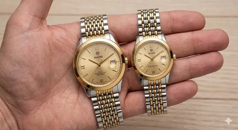 Rado Golden Horse Automatic watches feature a distinct two-tone stainless steel and gold bracelet.
