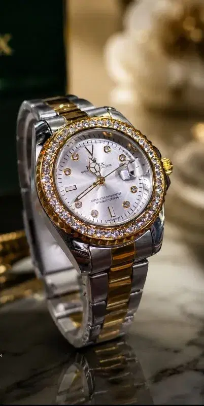 Luxury Women's Datejust Fashion Watch - Two-Tone Gold Silver Stainless Steel Chain, Premium Diamond Bezel Ladies Analog Wristwatch