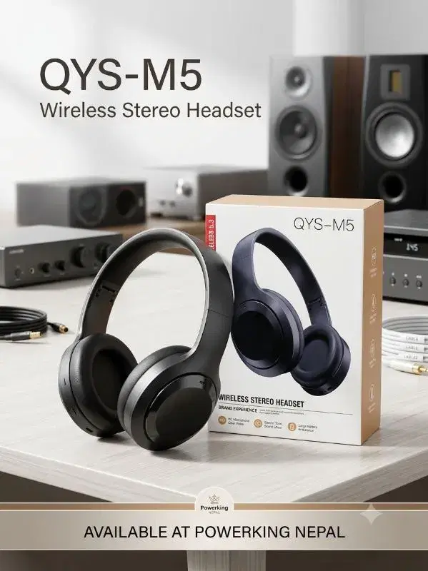 QYS-M5 wireless stereo headset features Bluetooth 5.3 and a foldable design.