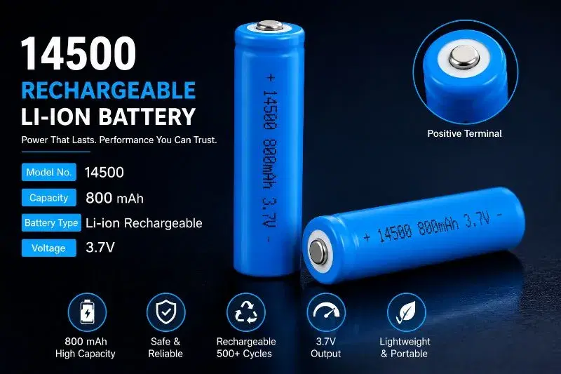 PowerCell 14500 Rechargeable Li-ion Battery 800mAh 3.7V | Long Backup | High Performance