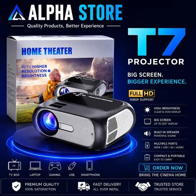 T7 HD Multimedia Wifi Projector – 720p Resolution 200 ANSI Lumens Home Theater Projector