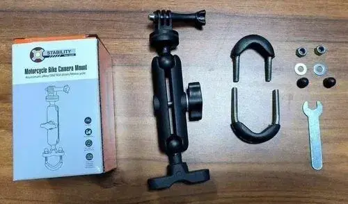 Stability branded motorcycle and bike camera mount kit designed for action cameras.