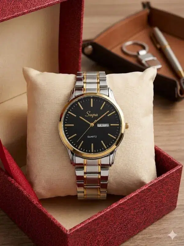 Day & Date Function Supa Two Tone Strap Wrist Watch For Men