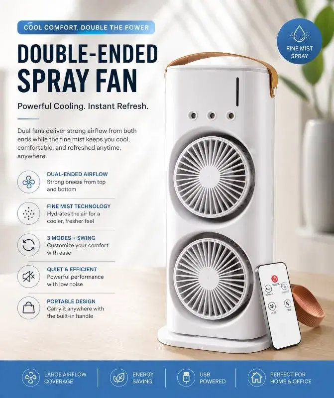 AeroMist Pro™ Dual Spray Cooling Fan, Mini Fan, Table fan, Cooler