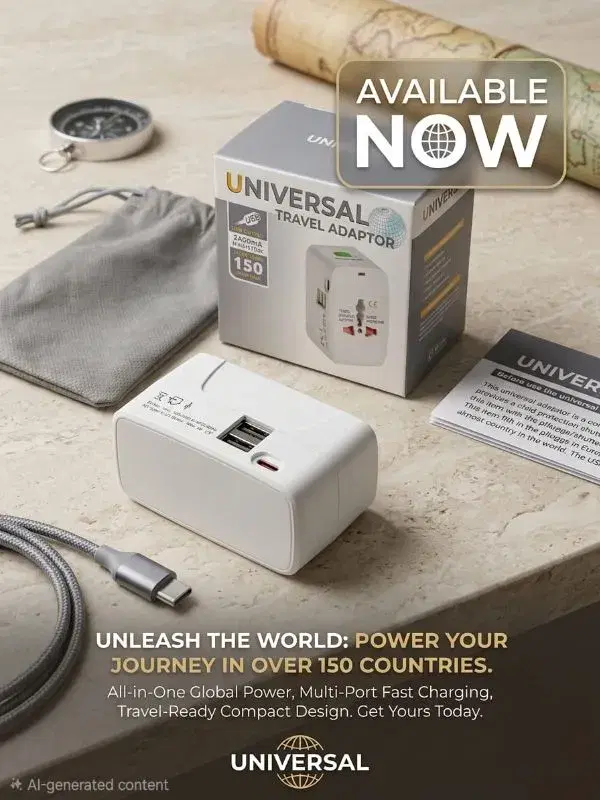 Universal Travel Adapter Charger with Multiple Plug Socket Converter with 2 Quick Charge USB Port for Smart Charging