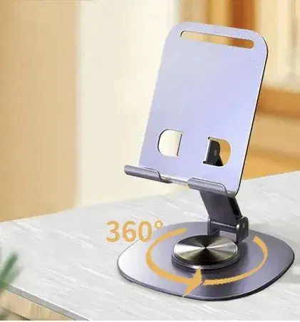 360° Rotatable Metal Mobile Holder, Foldable Tablet Stand for Desk, Multiple Height & Angle Adjustments, Universal Compatibility for Smartphones and Tab