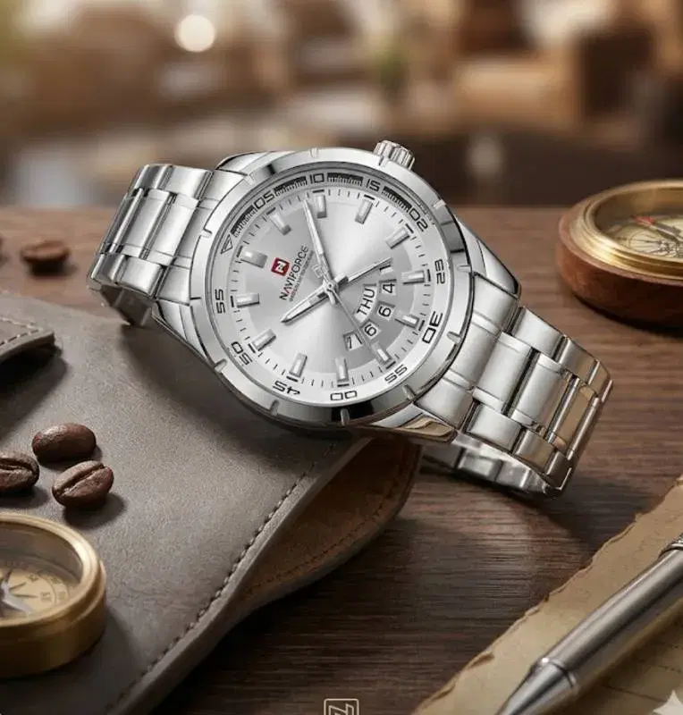 Naviforce 9038 Luxury Day & Date Function Stainless Steel Wrist Watch For Jents