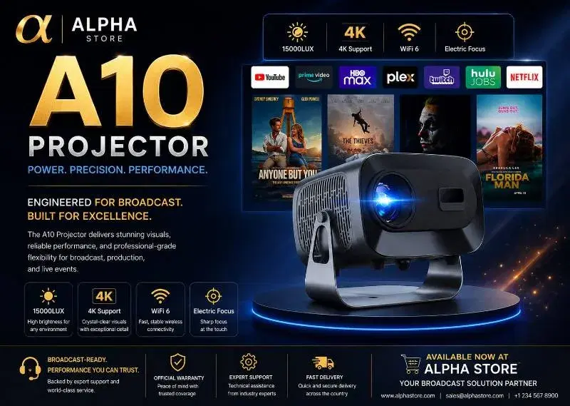 A10 Portable Smart Projector Android 13 | Dual WiFi | 4K Support | 360° Rotatable Home Theater Projector
