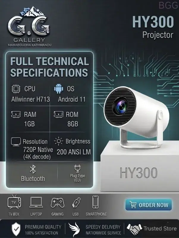 HY300 Freestyle Android 11.0 Led Smart 180 Degree no gaming Projector 4k support