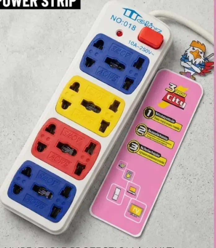 Heavy-Duty 4-Way Multiplug Power Strip – Multi-Color Universal Extension Cord