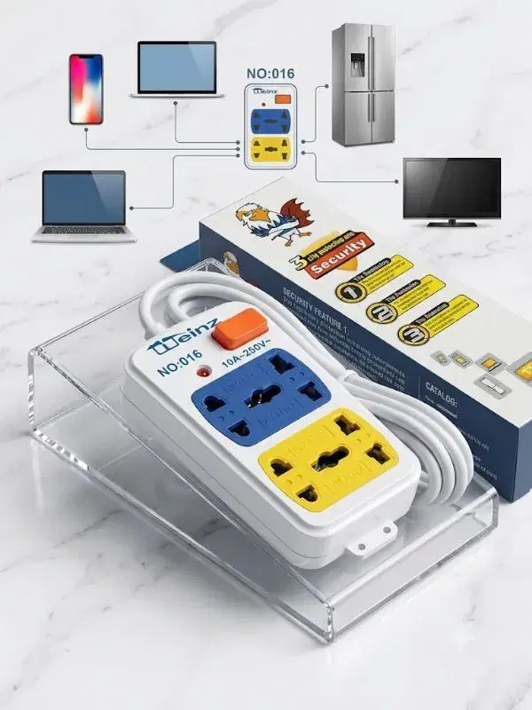 NO:016 Compact 2-Way Multiplug Power Strip – Universal Extension Cord with Master Switch