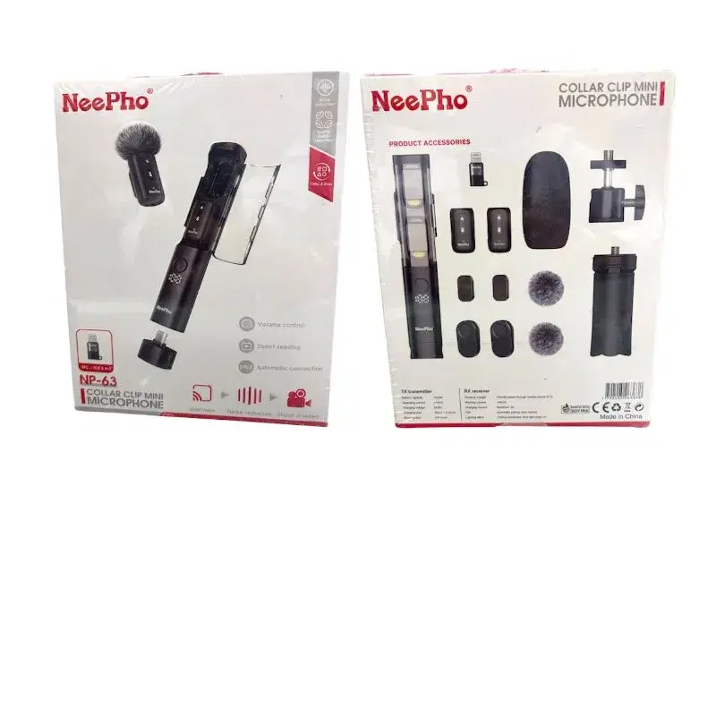 NeePho NP-63 Collar Clip Mini Microphone set for vlogging and audio recording.