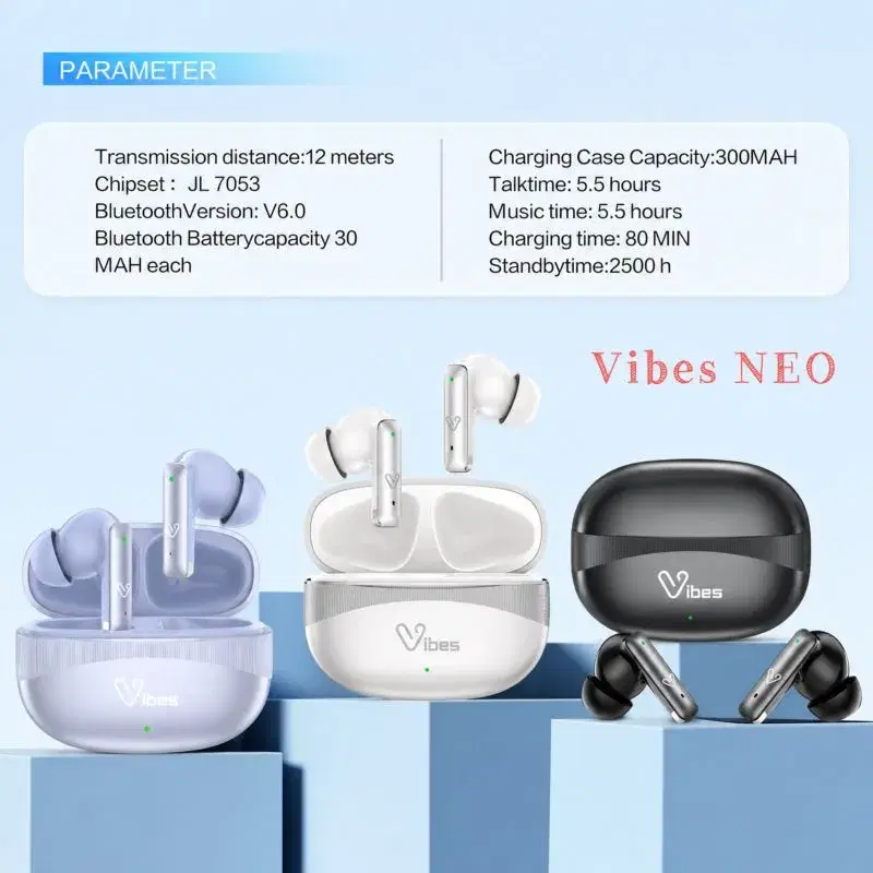 Vibes Neo Wireless Earbuds | Bluetooth v6.0 TWS | 10mm Driver | Quad Mic ENC | 45ms Game Mode