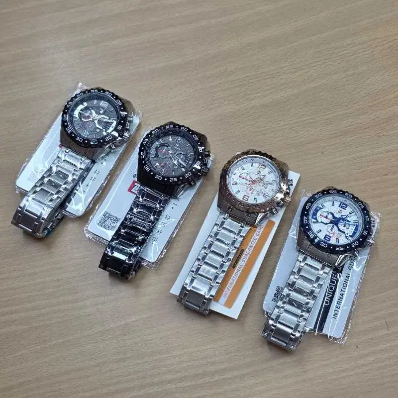 stainless steel watches appear to be Naviforce chronographs