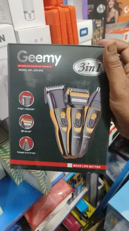 Geemy Gm-595 Waterproof Rechargable 3 In 1 Hair Clipper And Trimmer Set