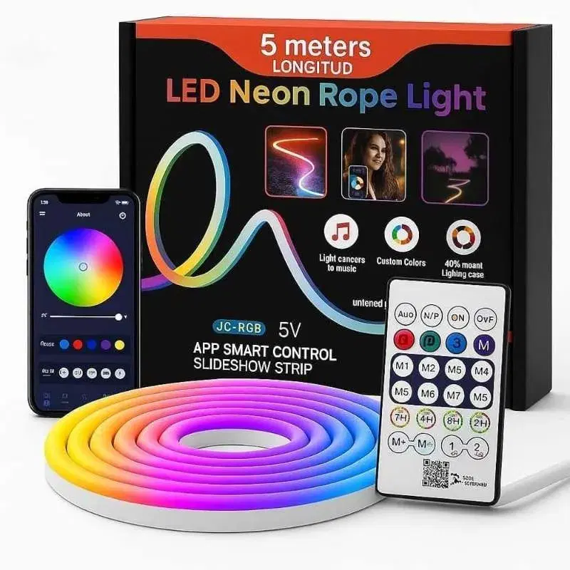 NeoGlow Smart RGB LED Neon Rope Light 5M | APP & Remote Control | Music Sync | Waterproof Flexible Decorative Light for Bedroom, Gaming & Home Decor