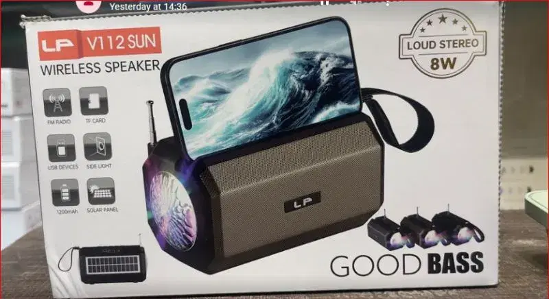 LP V112 SUN Wireless Speaker, a portable outdoor audio device featuring an 8W loud stereo