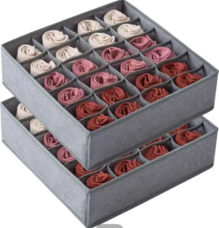 24 Grid Compartments Foldable Closet Organizer Storage Boxes for Socks/Lingerie/Underwear