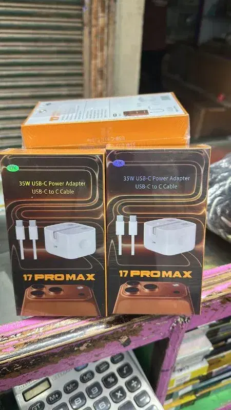35W USB-C Power Adapter kits are branded "17 PRO MAX" and include a USB-C to C cable [