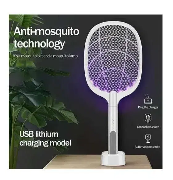 2-in-1 rechargeable electric 2400 mah battery mosquito swatter racket