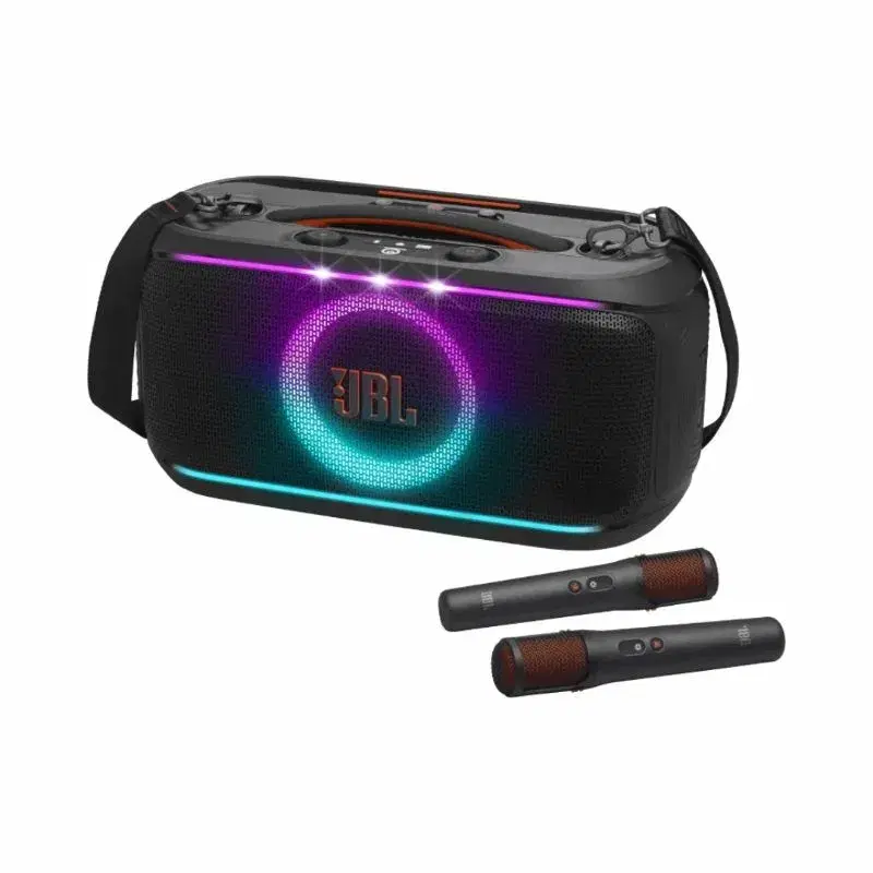 JBL PartyBox On-The-Go 2 portable party speaker designed for powerful sound, karaoke entertainment, and outdoor portability