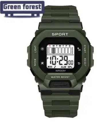 Digital Sports Watch for Men - Waterproof LED Square Electronic Wristwatch - Grey