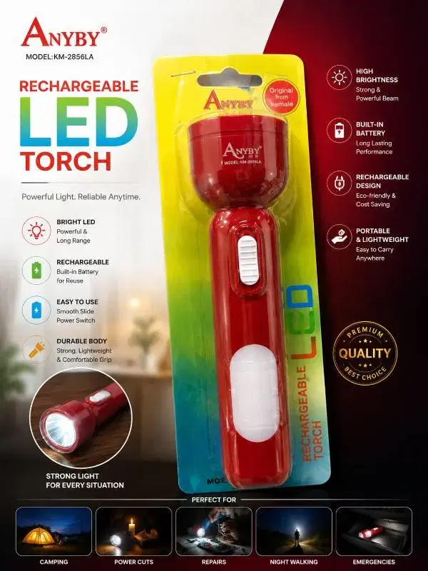 Anyby Rechargeable LED Emergency Torch with Side Light | High Brightness | Portable Hand Torch