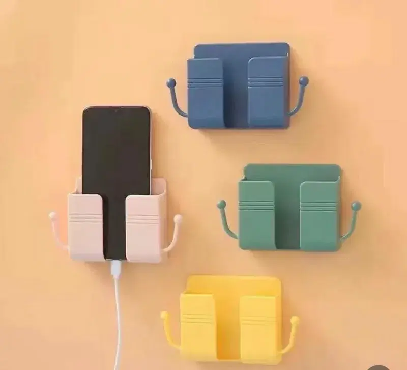 Wall Mounted Mobile Phone Charging Organizer Remote Control Storage Box Multifunction Stand Rack Phone Plug Wall Holder