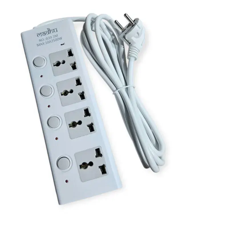 Madhu Smart Power Strip 3 Meter Extension Board | 4 Universal Sockets | 4 Individual Switches | 10A 2500W, 4 way Multiplug