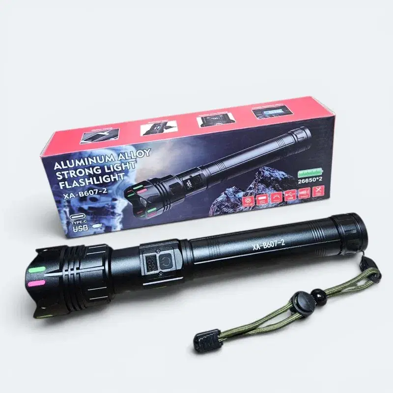PowerBeam Pro X607 Rechargeable Tactical LED Flashlight | Digital Battery Display | Type-C Fast Charging | Zoom Focus | High Brightness, Torch