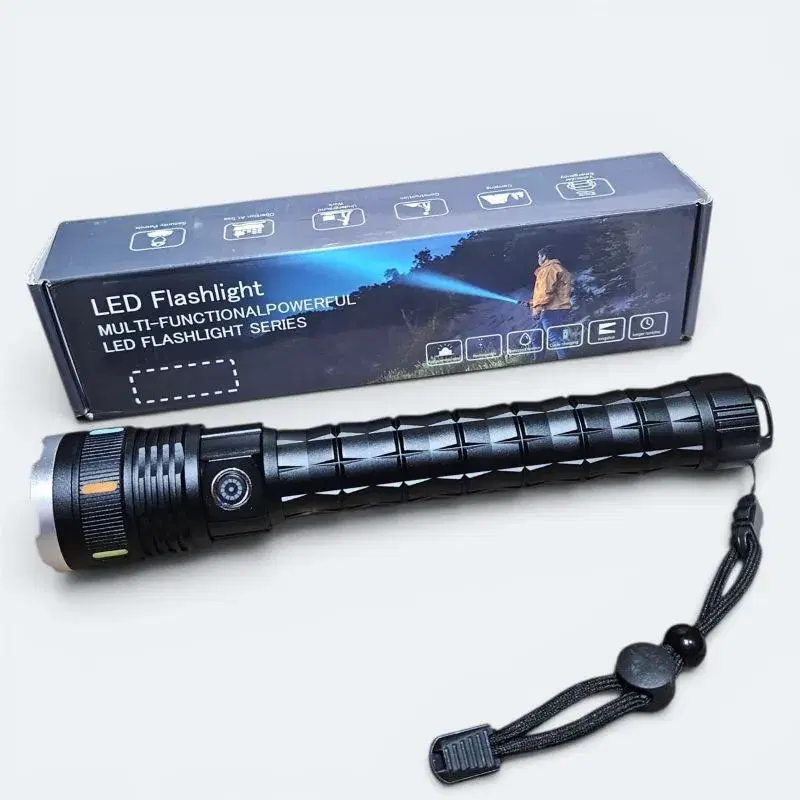NightGuard Pro X8 Rechargeable LED Tactical Flashlight | Type-C Fast Charging | Long Range Beam | Zoom Focus | Water Resistant | High Brightness Torch