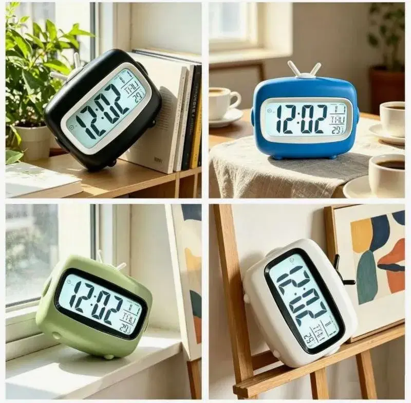 Retro TV Shaped Smart Digital Desk Alarm Clock – Temperature, Calendar & Nightstand Clock