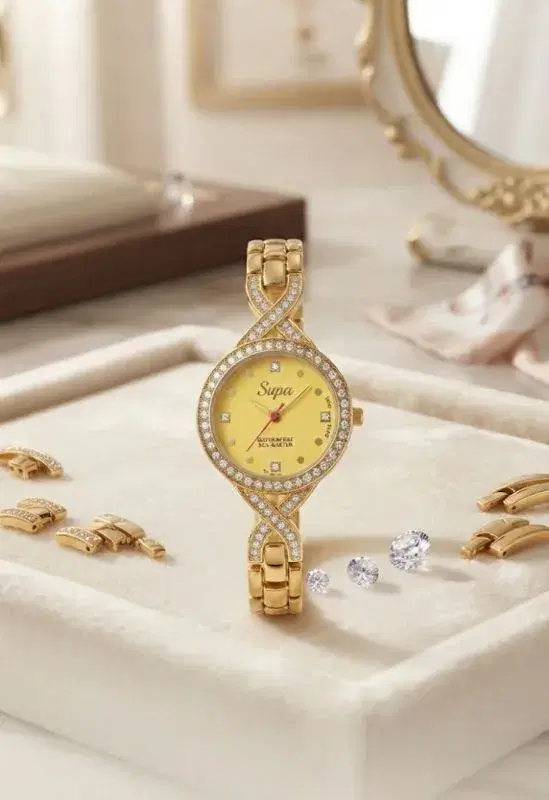 Supa Bangle Design Stone Engraved Premium Waterproof Watch For Ladies & Women