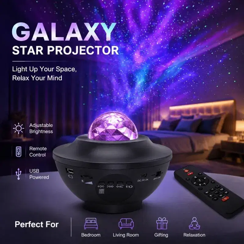 Galaxy Aura Star Projector – 12 Color LED Night Light with Remote & Bluetooth Speaker, Galaxy light