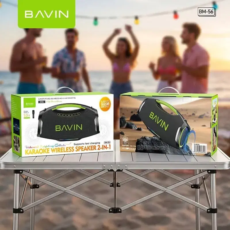 BAVIN BM-56 | 350W Power Up the Party. The BAVIN BM-56 350W Portable Speaker. Get ready to turn up the volume and light up the night.