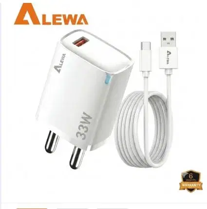 Alewa 33W Multi-Protocol Charger with USB-C Cable | Auto-Cut Id | Colour Changing LED